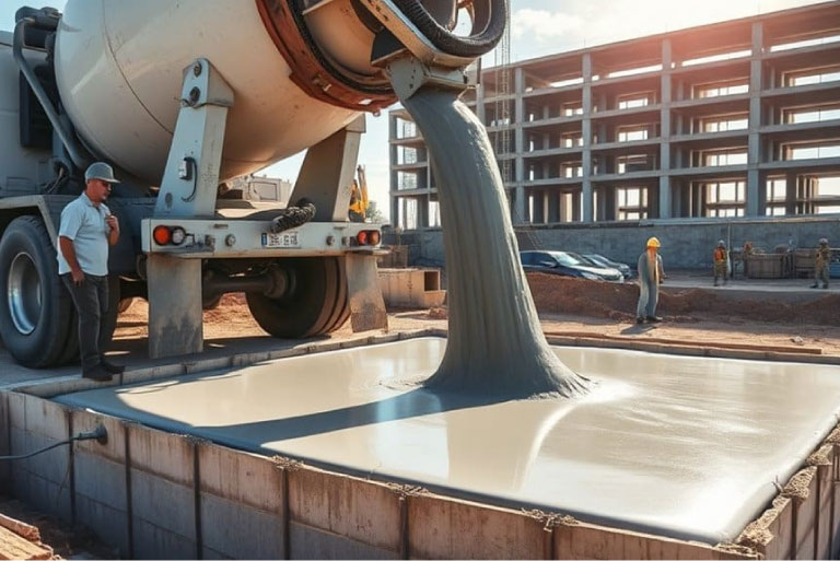Ready Mix Concrete being delivered to a construction site using a transit mixer
