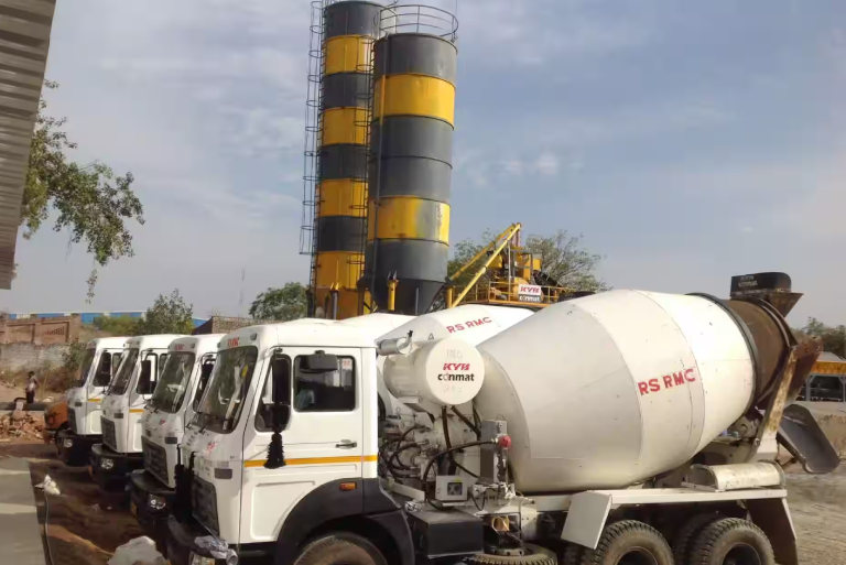 Truck delivering Ready Mix Concrete at a construction site in Ajmer